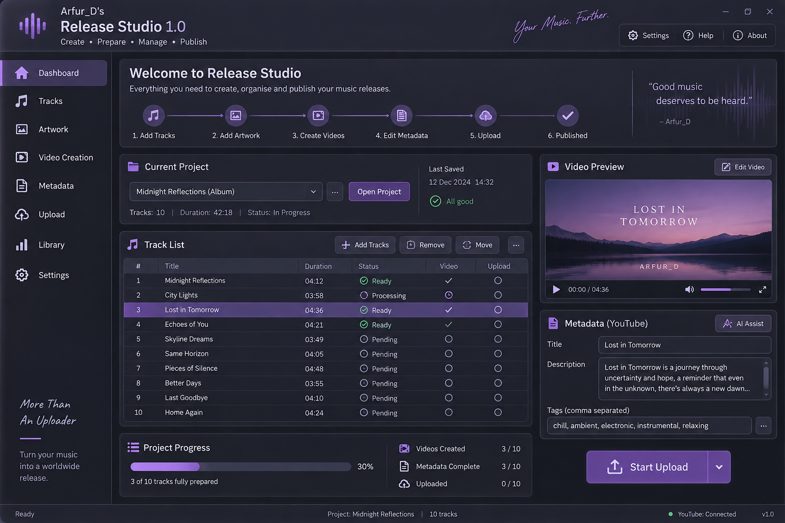 Arfur_D's Release Studio application interface